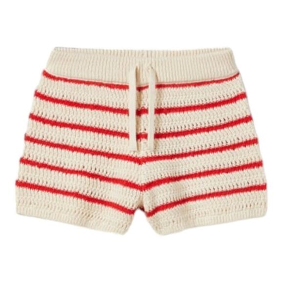 ZARA Kids | Ecru/Red | STRIPED KNIT SHORTS - Picture 2 of 5